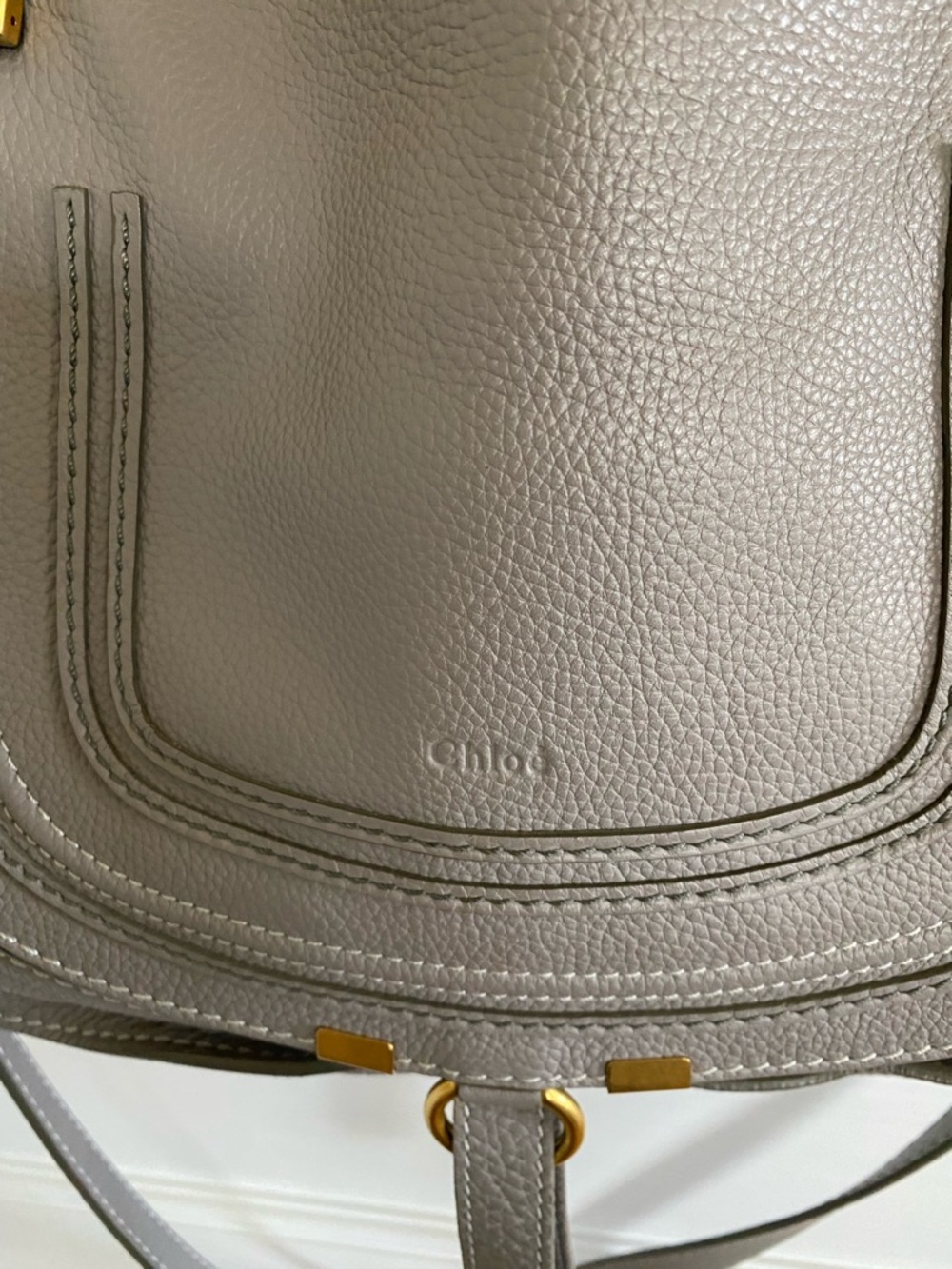 Chloé Marcie Medium Leather Shoulder Bag — Gray with Gold Hardware - Picture 9 of 10